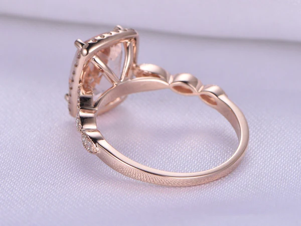 2 carat Pink Morganite Ring Vintage Morganite Engagement Ring Cushion Cut 14k Rose gold Diamond Wedding Natural Morganite Ring