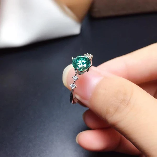 Moissanite Ring, Green Moissanite Ring, Excellent Quality D Color Moissanite Ring, Moissanite Silver Ring, Dainty Ring, Green Moissanite