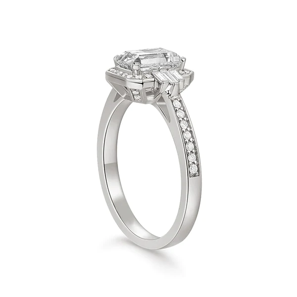 Emerald Cut Moissanite Halo Diamond Engagement Ring, Sterling Silver Moissanite Diamond Wedding Ring For Bridal, 10K/14K Gold Anniversary Diamond Ring For Gift