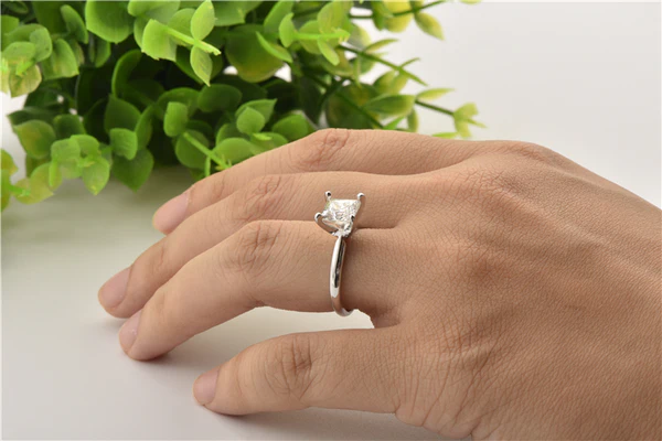 Princess Moissanite Solitaire Diamond Engagement Ring, Sterling Silver Moissanite Diamond Wedding Ring For Bridal, 10K/14K Gold Anniversary Diamond Ring For Gift