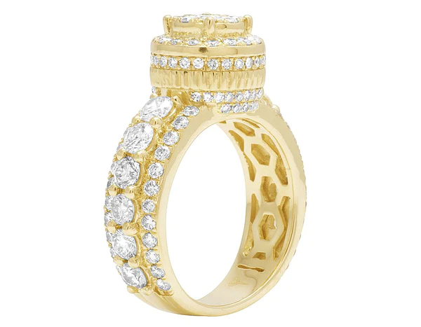 925 Sterling Silver Moissanite Diamond Men Ring, Fully Iced Gold Plated Men Pinky Ring, Round Moissanite Diamond Hip Hop Ring For Him