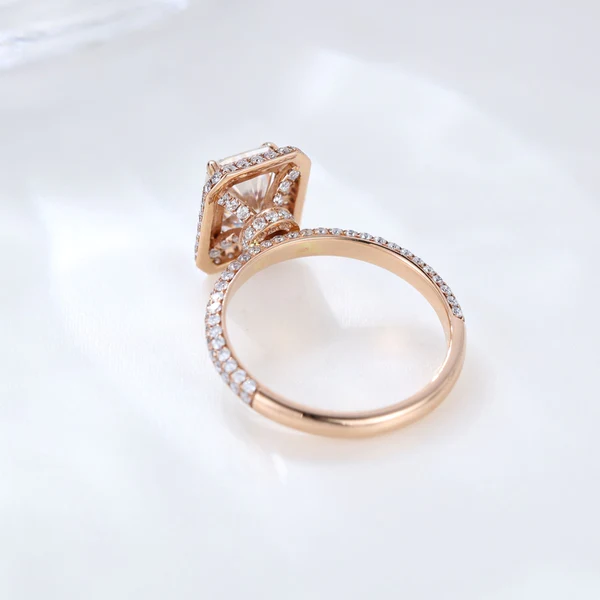 Emerald Cut Moissanite Halo Diamond Engagement Ring, Sterling Silver Moissanite Diamond Wedding Ring For Bridal, 10K/14K Gold Anniversary Diamond Ring For Gift