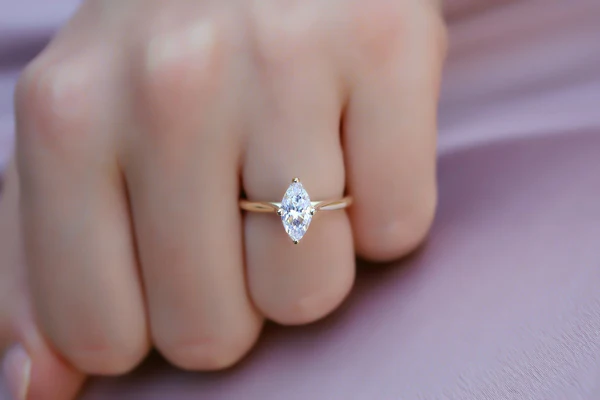 Marquise Moissanite Solitaire Diamond Engagement Ring, Sterling Silver Moissanite Diamond Wedding Ring For Bridal, 10K/14K Gold Anniversary Diamond Ring For Gift