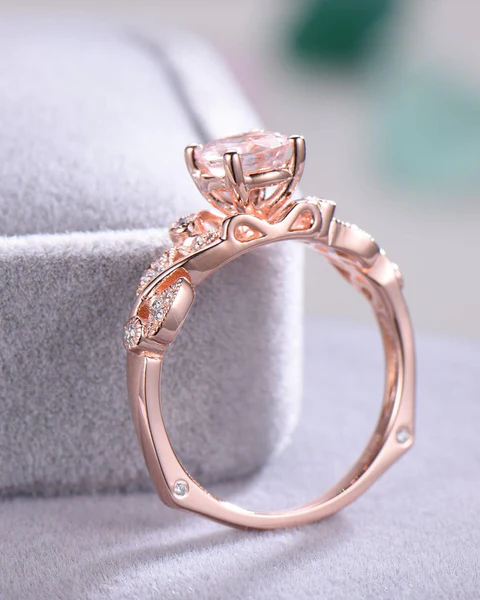 4_5cba763e-9652-44db-966e-dde0b26bbf04_600x600 Peach Pink Morganite Engagement Ring 14k Rose Gold Sterling Silver Pink Diamond Antique Wedding Ring Unique Milgrain Anniversary Gift Vintage
