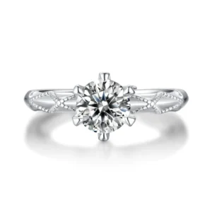 Round Moissanite Solitaire Diamond Engagement Ring, Sterling Silver Moissanite Diamond Wedding Ring For Bridal, 10K/14K Gold Anniversary Diamond Ring For Gift