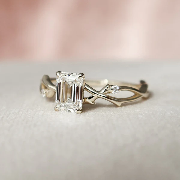 Emerald Moissanite Solitaire Diamond Engagement Ring, Sterling Silver Moissanite Diamond Wedding Ring For Bridal, 10K/14K Gold Anniversary Diamond Ring For Gift