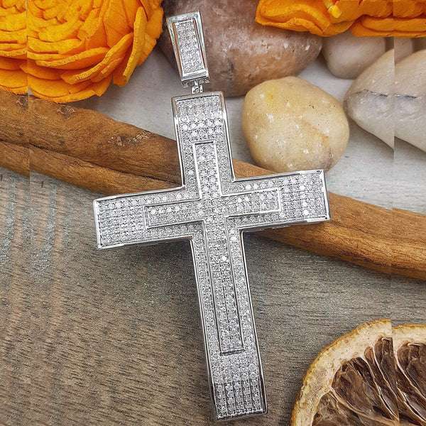 Customized CROSS Round VVS Diamond Hip Hop Pendant, Sterling Silver Iced Out Birthday Gift Pendant, Charm Diamond Hip Hop Pendant