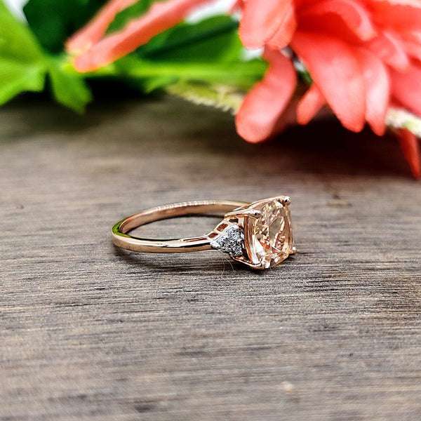 Cushion Cut Morganite Wedding Ring, Gorgeous Solitaire With Accents Engagement Ring, 925 Sterling Silver Ring, Simulated Diamond Ring