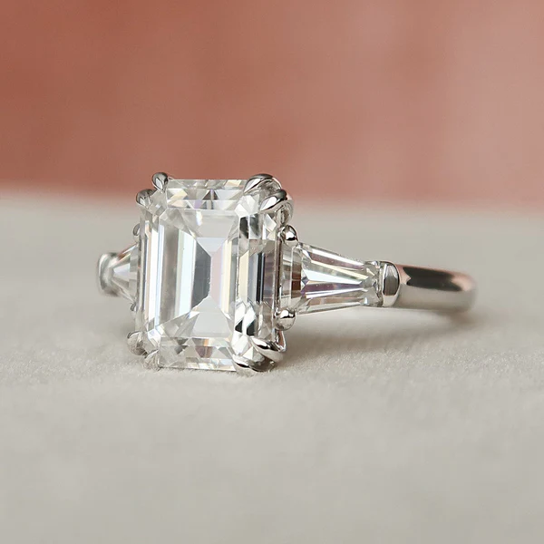 4_8898d810-94dd-46f5-b779-25f690ffb98d_600x600 Emerald & Baguette Moissanite 3 Stone Solitaire Diamond Engagement Ring, Sterling Silver Moissanite Diamond Wedding Ring For Bridal, 10K/14K Gold Anniversary Diamond Ring For Gift