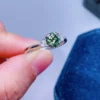 Brilliant Round Cut Moissanite Ring | Green Moissanite Ring | Handmade Ring | 925 Sterling Silver Ring | Dainty Ring | Gift for Her