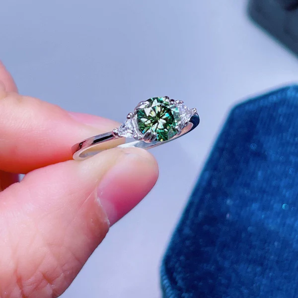 Brilliant Round Cut Moissanite Ring | Green Moissanite Ring | Handmade Ring | 925 Sterling Silver Ring | Dainty Ring | Gift for Her