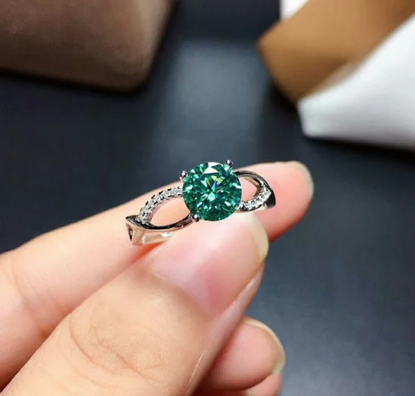 Green Moissanite Ring, 925 Sterling Silver, 2ct Moissanite Ring, Engagement Ring, Wedding Ring, Luxury Ring/Band, Round Cut Ring