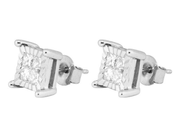 Princess VVS Diamond Sterling Silver Stud Solitaire Diamond Earring, 10K/14K Gold Hip Hp Jewelry For Women, Anniversary Gift For Her