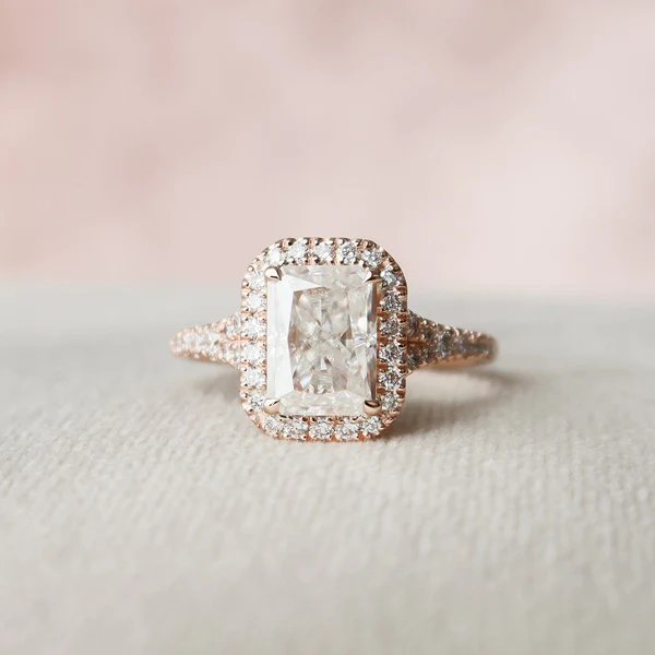 Radiant Moissanite Halo Diamond Engagement Ring, Sterling Silver Moissanite Diamond Wedding Ring For Bridal, 10K/14K Gold Anniversary Diamond Ring For Gift