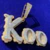 14k Gold Finish KOO Custom Letter Hip Hop Charm VVS Diamond Pendant, Sterling Silver Iced Out VVS Diamond Pendant, Charm Diamond Hip Hop Pendant