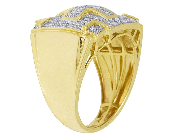 925 Sterling Silver Moissanite Diamond CROSS Men Ring, Fully Iced Gold Plated Men Pinky Ring, Round Moissanite Diamond Hip Hop Ring For Him