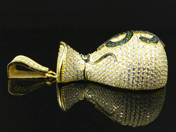 Round VVS Diamond MONEY BAG Customized Pendant, VVS Diamond Hip Hop Pendant, Full Iced Out Diamond Pendant, Gold Plated Diamond Pendant