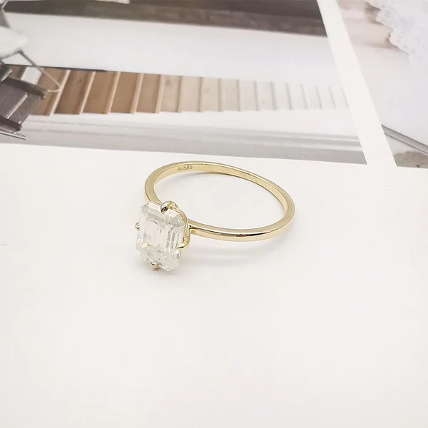 Emerald Cut Moissanite Solitaire Diamond Engagement Ring, Sterling Silver Moissanite Diamond Wedding Ring For Bridal, 10K/14K Gold Anniversary Diamond Ring For Gift