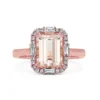 Unique Halo Morganite Engagement Ring Rose Gold Morganite Engagement Ring Emerald Cut Morganite Wedding Ring Morganite Bridal Promise Ring