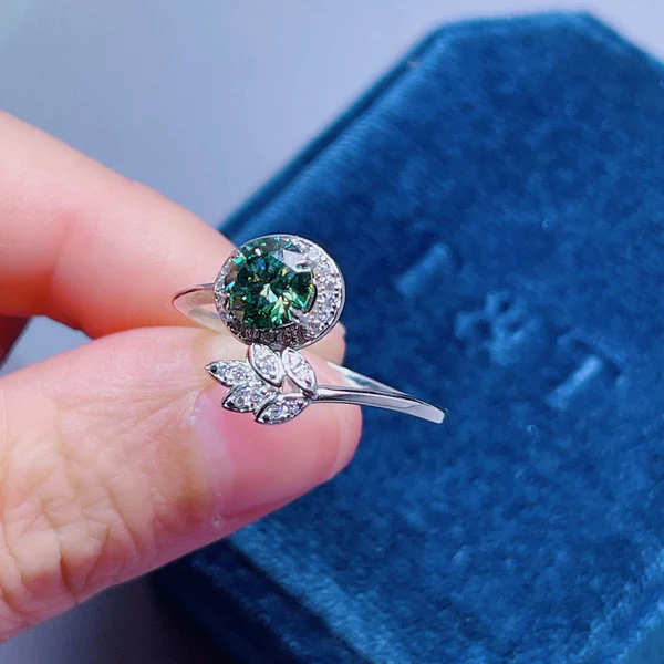 Round Green Moissanite Diamond Ring, Engagement Ring Women, Wedding Bridal Promise Ring for Women, Anniversary Birthstone Gift for Her