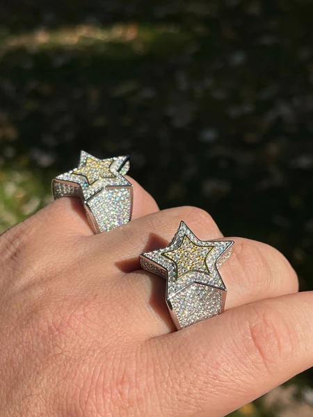 925 Sterling Silver Round Moissanite Diamond HUGE Men Ring, Fully Iced Gold Plated Moissanite Round Hip Hop Rapper Pinky Ring, Round Moissanite Diamond Hip Hop Ring For Him