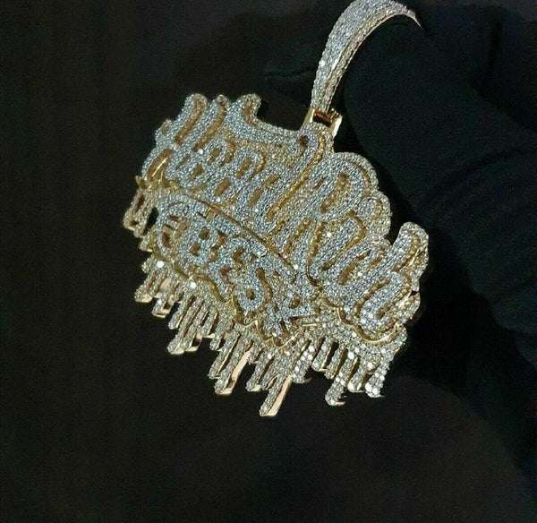 Round VVS Diamond HOOD RICH Teardrop Customized Pendant, Customized Letter Diamond Pendant, Full Iced Out Diamond Hip Hop Charm Pendant