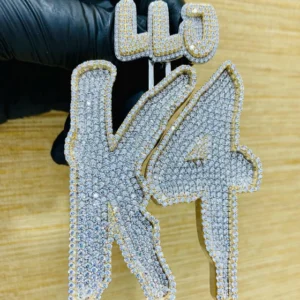 White Gold Finish Custom Number VVS Diamond Hip Hop Charm Pendant, Sterling Silver Iced Out VVS Diamond Pendant, Charm Diamond Hip Hop Pendant