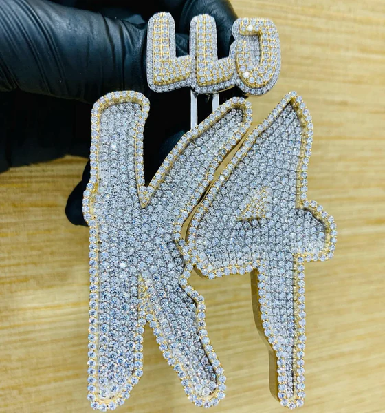 White Gold Finish Custom Number VVS Diamond Hip Hop Charm Pendant, Sterling Silver Iced Out VVS Diamond Pendant, Charm Diamond Hip Hop Pendant