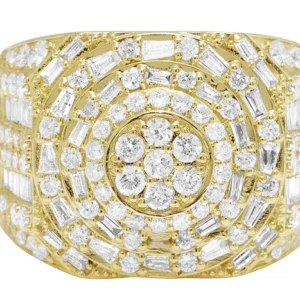 925 Sterling Silver Baguette Moissanite Diamond Men Ring, Fully Iced Gold Plated Men Pinky Ring, Round Moissanite Diamond Hip Hop Ring For Him