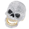 925 Sterling Silver Moissanite Diamond SKULL Men Ring, Fully Iced Gold Plated Men Pinky Ring, Round Moissanite Diamond Hip Hop Ring For Him