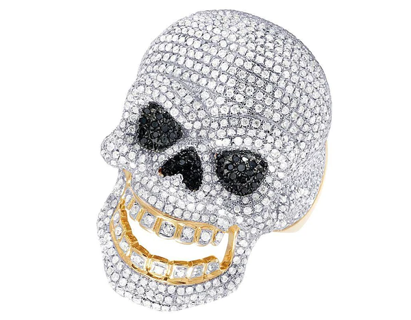 925 Sterling Silver Moissanite Diamond SKULL Men Ring, Fully Iced Gold Plated Men Pinky Ring, Round Moissanite Diamond Hip Hop Ring For Him