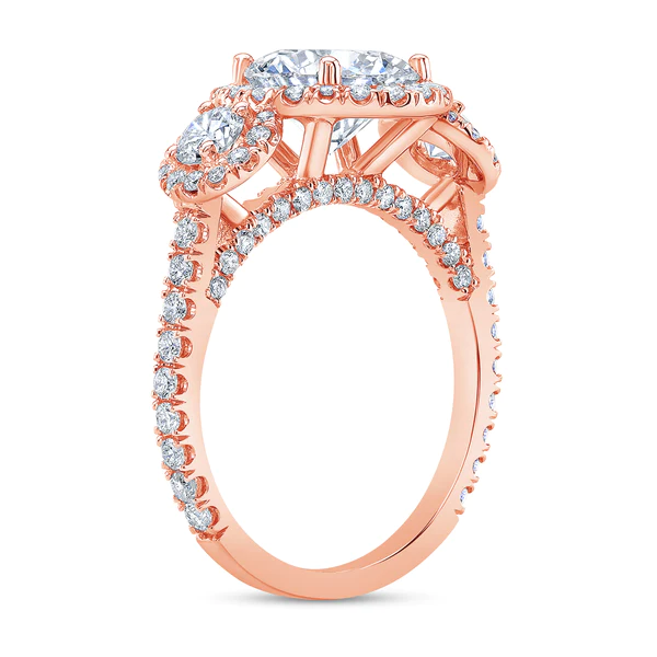 3 Stone Round Moissanite Halo Diamond Engagement Ring, Sterling Silver Moissanite Diamond Wedding Ring For Bridal, 10K/14K Gold Anniversary Diamond Ring For Gift