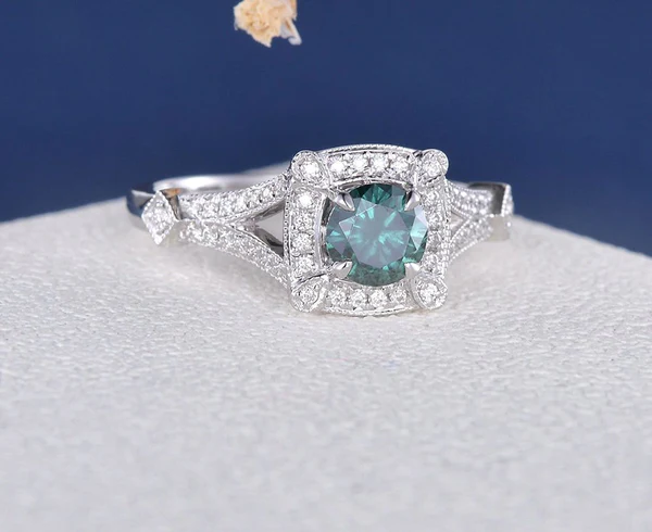 4_d8522a81-e65b-485f-b678-9ae7199c3de5_600x600 Art Deco Moissanite Engagement Ring White Gold Green Moissanite Ring Flower Halo Antique Anniversary Unique Retro Women Ring Vintage