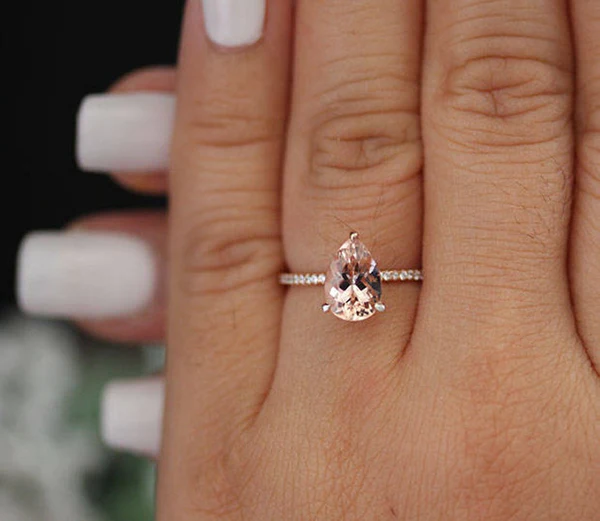 4_de132879-a214-4873-af07-06ca7cfcebdc_600x600 Peach Pink Morganite Engagement Ring, Pear 10x7mm Morganite and Diamond Half Eternity Ring, Rose Gold Morganite ring, Diamond Band