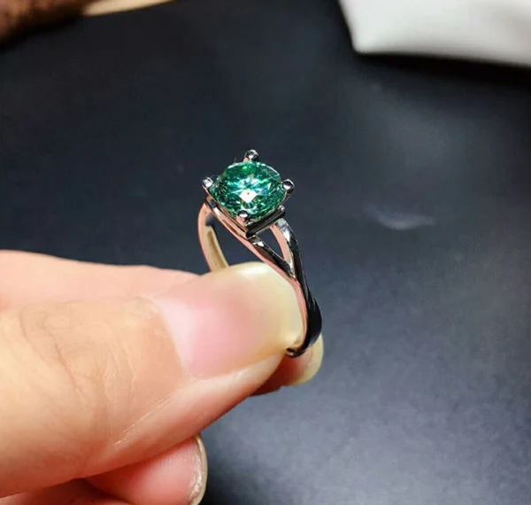 Green Moissanite Ring, 925 Sterling Silver, 2ct Moissanite Ring, Engagement Ring, Wedding Ring, Luxury Ring/Band, Round Cut Ring