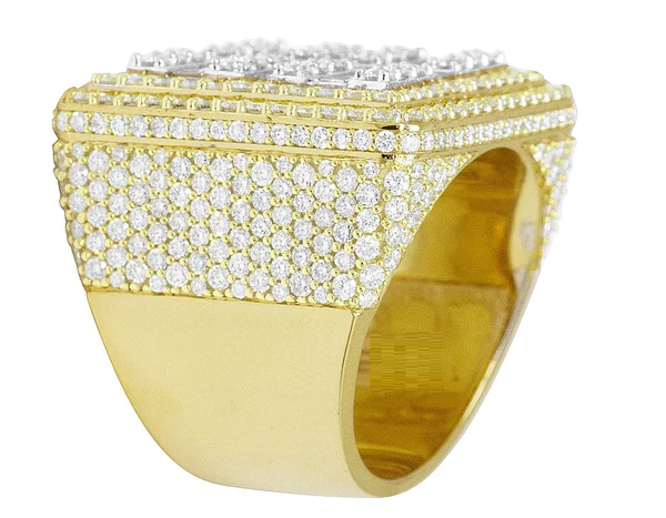 925 Sterling Silver Moissanite Diamond Men Ring, Fully Iced Gold Plated Men Pinky Ring, Round Moissanite Diamond Hip Hop Ring For Him