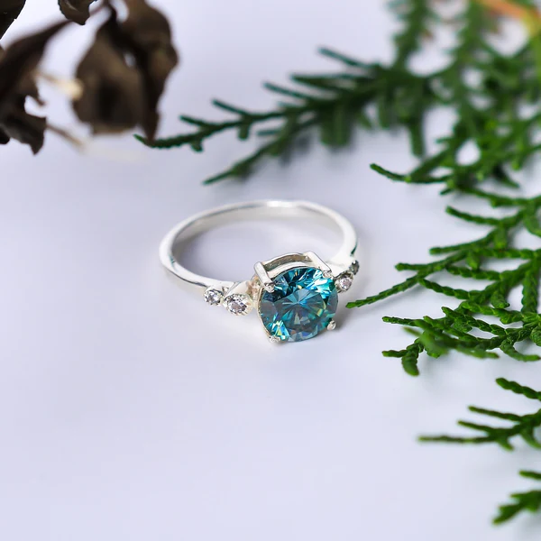Moissanite Ring For Women, 925 Sterling Silver Round VVS Solitaire Ring, Green Blue Gem Wedding Ring, Engagement Ring Bridal Ring, Promise Ring
