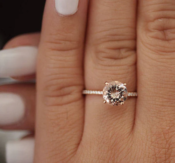 4_ed9e72f5-d3e8-4d4a-8427-be7164e559ac_600x600 8mm Round Peach Pink Morganite Engagement Ring, Promise Ring, Half Eternity Diamond Band Ring, Morganite Solitaire Ring, 10k Rose Gold Ring