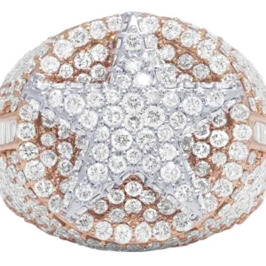 925 Sterling Silver Moissanite Diamond STAR Men Ring, Fully Iced Gold Plated Men Pinky Ring, Round Moissanite Diamond Hip Hop Ring For Him