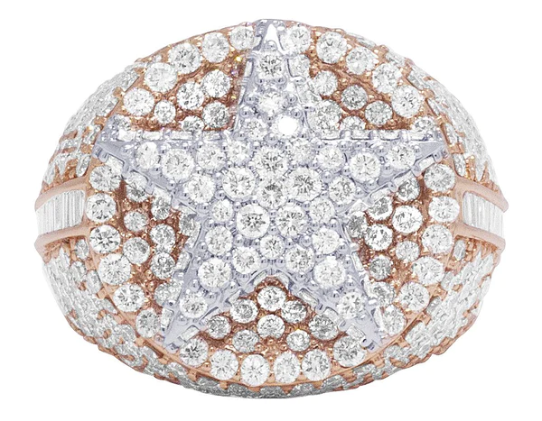 925 Sterling Silver Moissanite Diamond STAR Men Ring, Fully Iced Gold Plated Men Pinky Ring, Round Moissanite Diamond Hip Hop Ring For Him