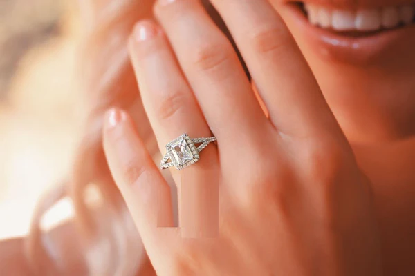 Radiant Halo Moissanite Solitaire Diamond Engagement Ring, Moissanite Wedding Ring, Silver Moissanite Diamond Women Ring, Proposal Gold Ring For Her