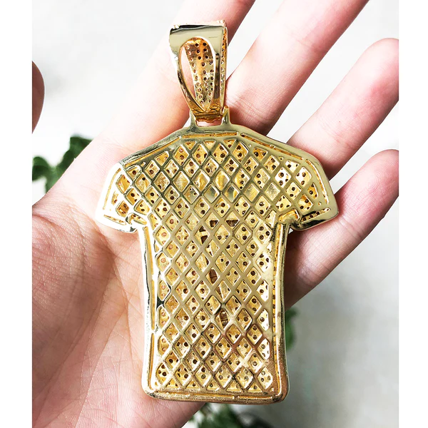 Round White VVS Diamond Tshirt Hip Hop Pendant, Sterling Silver Iced Out Birthday Gift Pendant, Charm Diamond Hip Hop Pendant