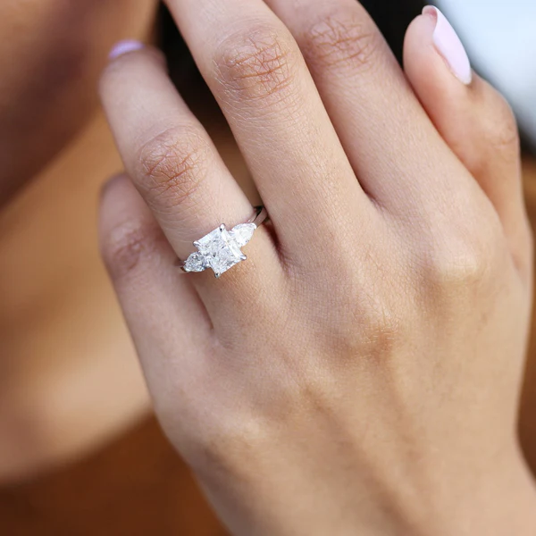 Radiant Three Stone Moissanite Engagement Ring 3 Carat Radiant Promise Ring 14K White Gold Moissanite Ring