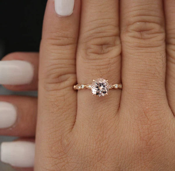 4_f9df4c5d-56b3-40a4-8685-070959601224_600x600 Round Pink Morganite Engagement Ring, Diamond Milgrain Band, 10k Rose Gold Morganite Ring, Bridal Ring, Promise Ring, Wedding Ring