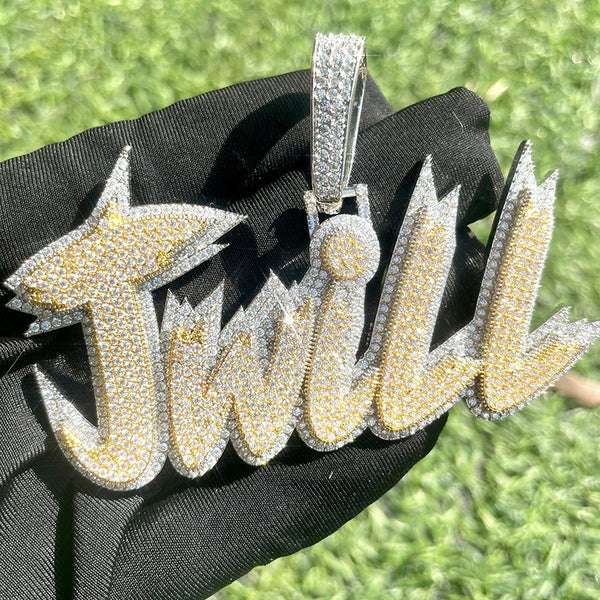 Round White VVS Diamond Customized Letter Hip Hop Pendant, Sterling Silver Iced Out Birthday Gift Pendant, Charm Diamond Hip Hop Pendant