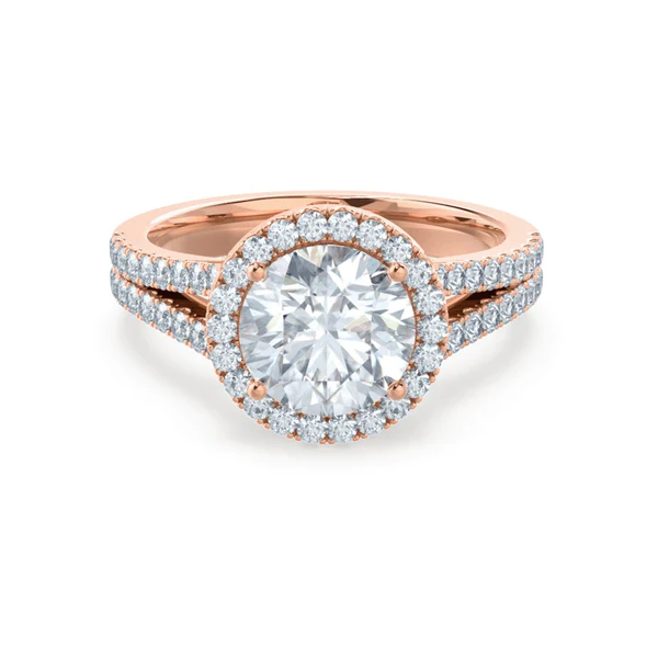 Round Cut Moissanite Ring Brilliant Round Moissanite Halo Engagement Ring 14K Solid Gold Moissanite Wedding Ring Double Diamond Band