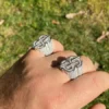 Baguette & Round Moissanite Diamond Customized Diamond Ring, Sterling Silver Champion Men Ring For Birthday Gift, Gold Plated Diamond Ring