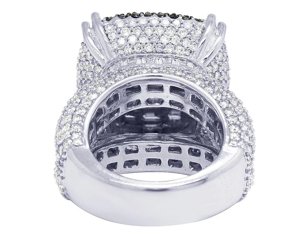 925 Sterling Silver Baguette Moissanite Diamond Men Ring, Fully Iced Gold Plated Men Pinky Ring, Round Moissanite Diamond Hip Hop Ring For Him