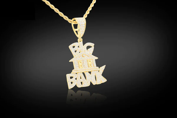 Round VVS Diamond Customized Letter BIG BANK Pendant, Customized Letter Silver Diamond Pendant, Full Iced Out Diamond Hip Hop Charm Pendant
