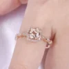 Natural Morganite Engagement Ring 14K Rose Gold 7mm Round Cut Morganite Jewelry Diamond Cushion Art Deco Wedding Band Morganite Birthstone